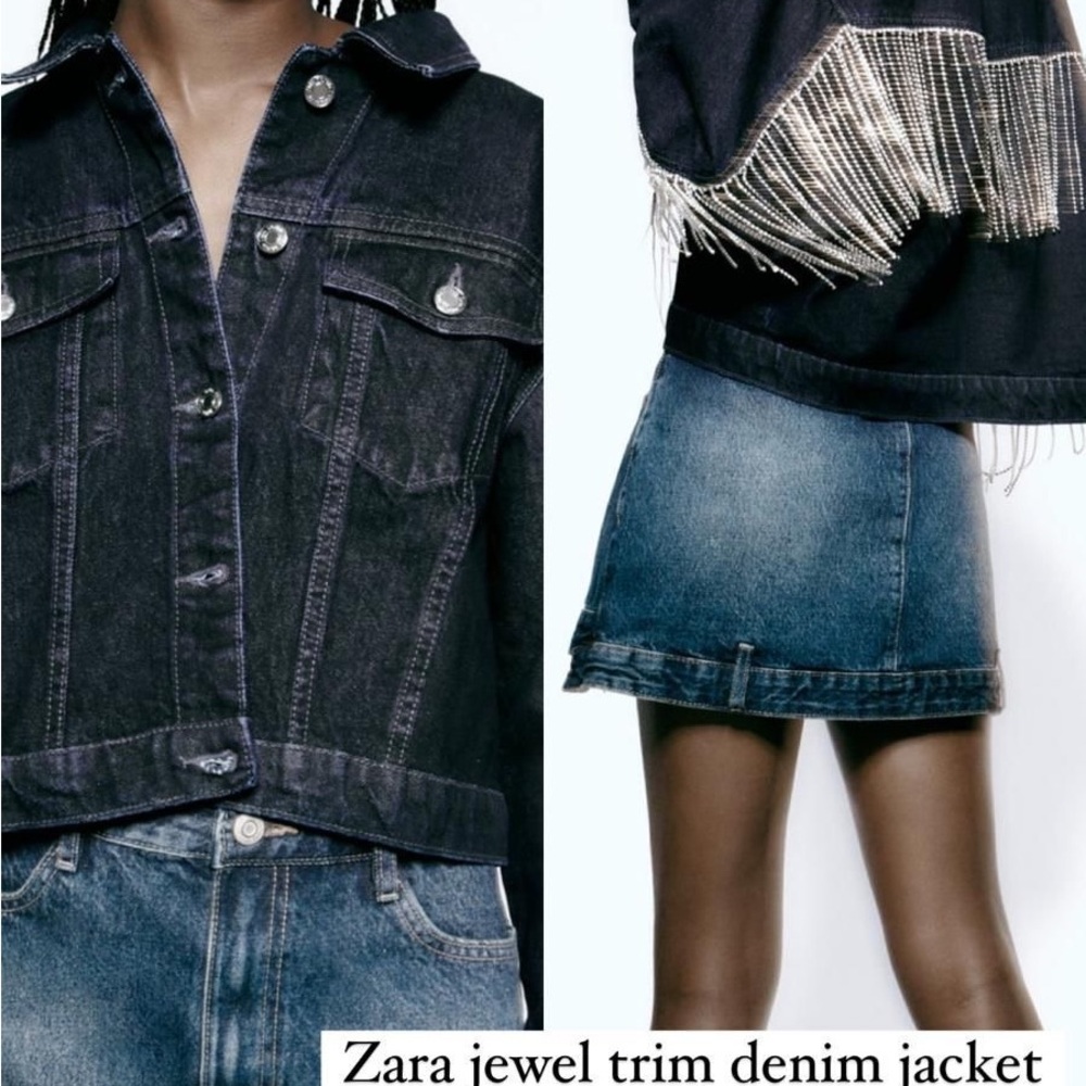 Zara Black Denim Jacket with Silver Accents